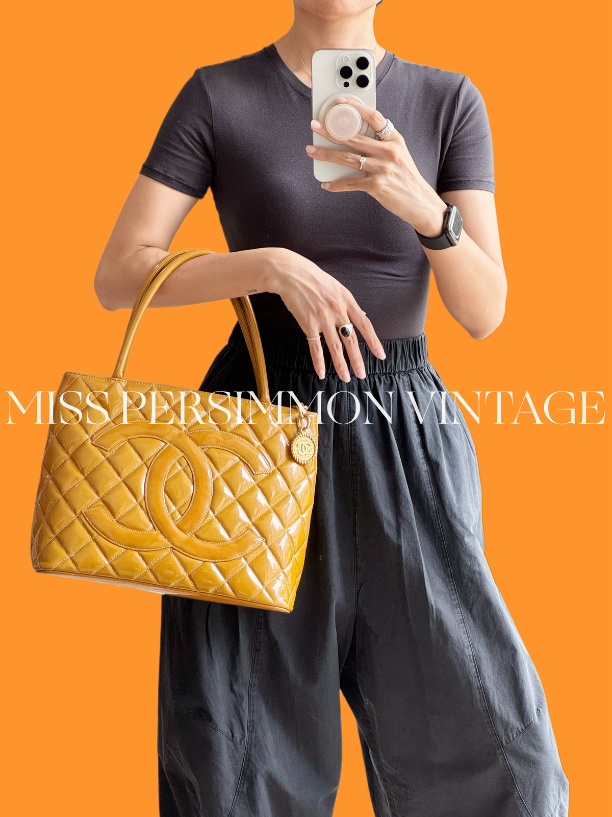 Chanel Vintage Patent Leather Medallion Tote Shoulder Bag