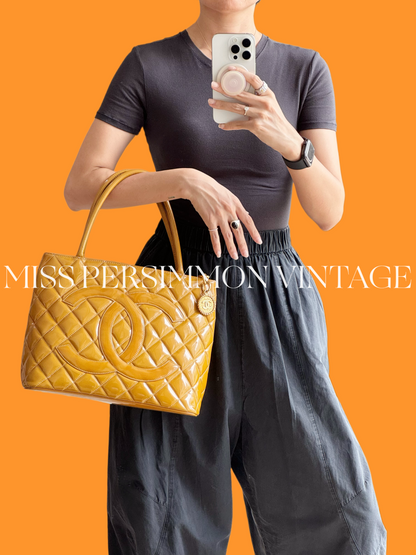 Chanel Vintage Patent Leather Medallion Tote Shoulder Bag