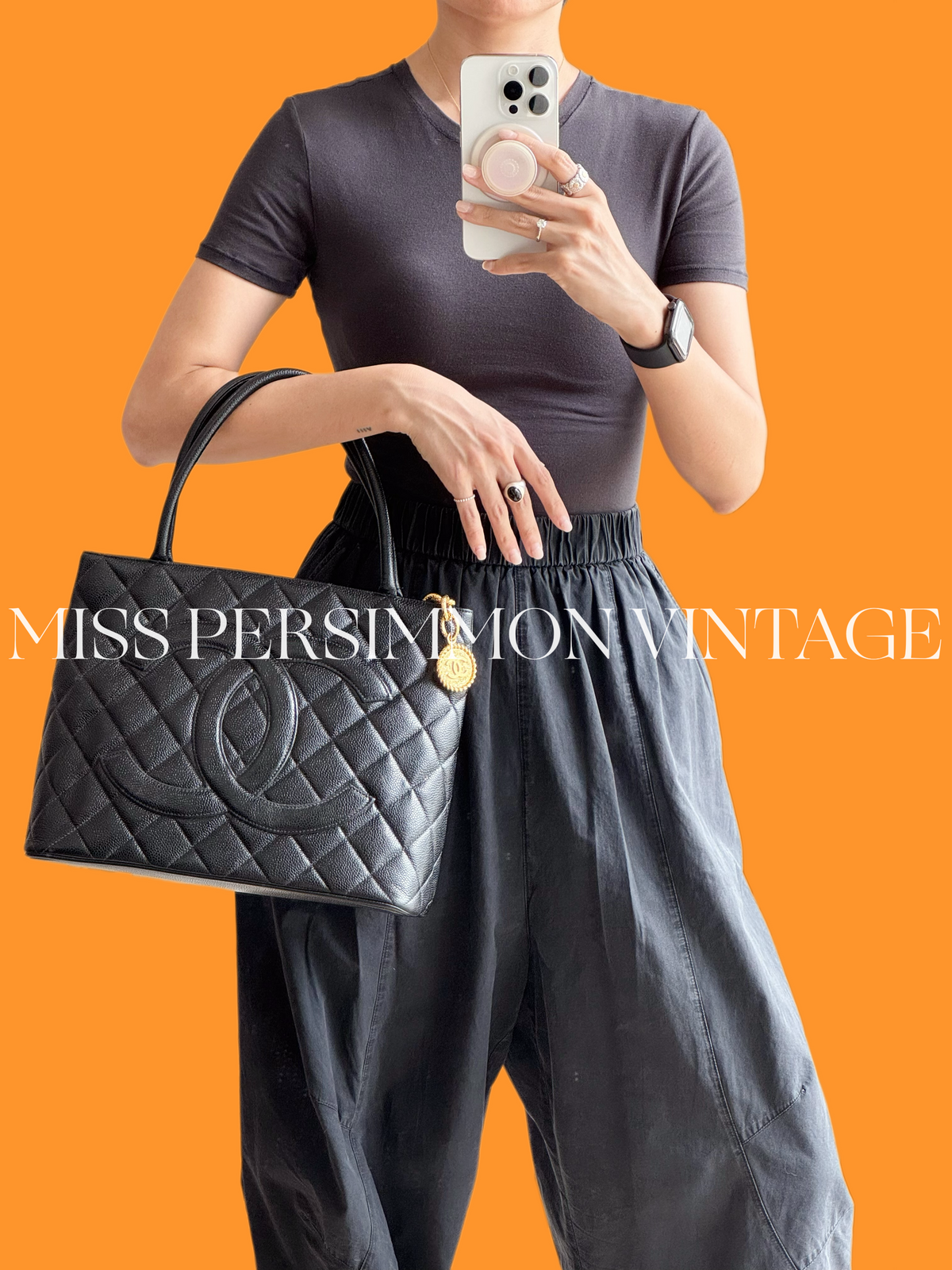 Chanel Vintage Caviar Medallion Tote Shoulder Bag