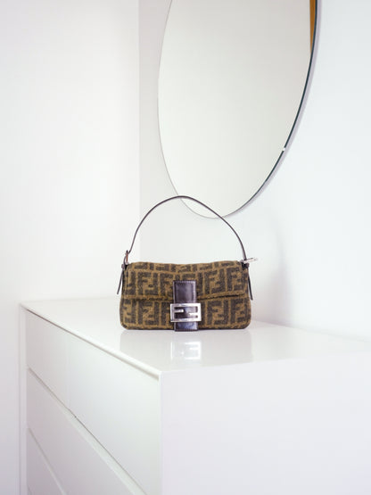 Fendi Vintage Zucca Cashmere Baguette Shoulder Bag