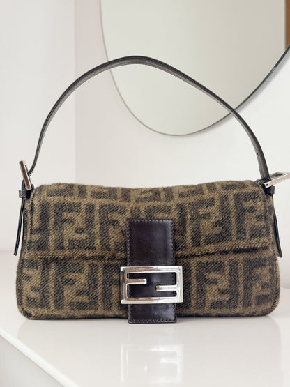 Fendi Vintage Zucca Cashmere Baguette Shoulder Bag