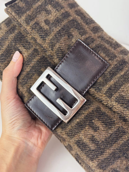 Fendi Vintage Zucca Cashmere Baguette Shoulder Bag