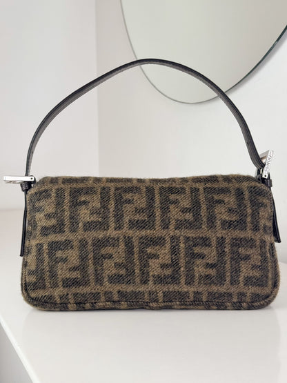 Fendi Vintage Zucca Cashmere Baguette Shoulder Bag