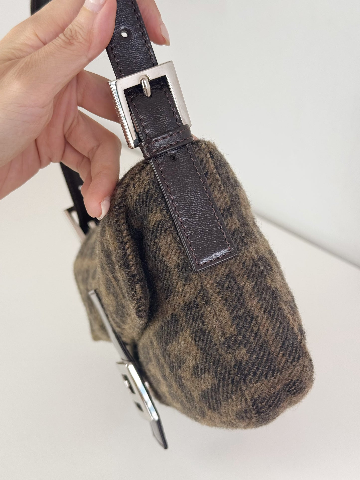 Fendi Vintage Zucca Cashmere Baguette Shoulder Bag
