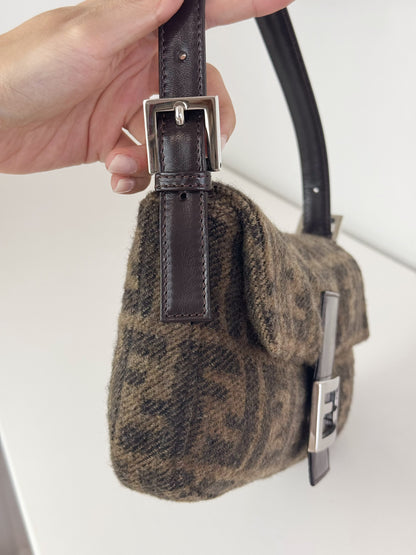 Fendi Vintage Zucca Cashmere Baguette Shoulder Bag