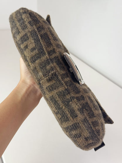 Fendi Vintage Zucca Cashmere Baguette Shoulder Bag