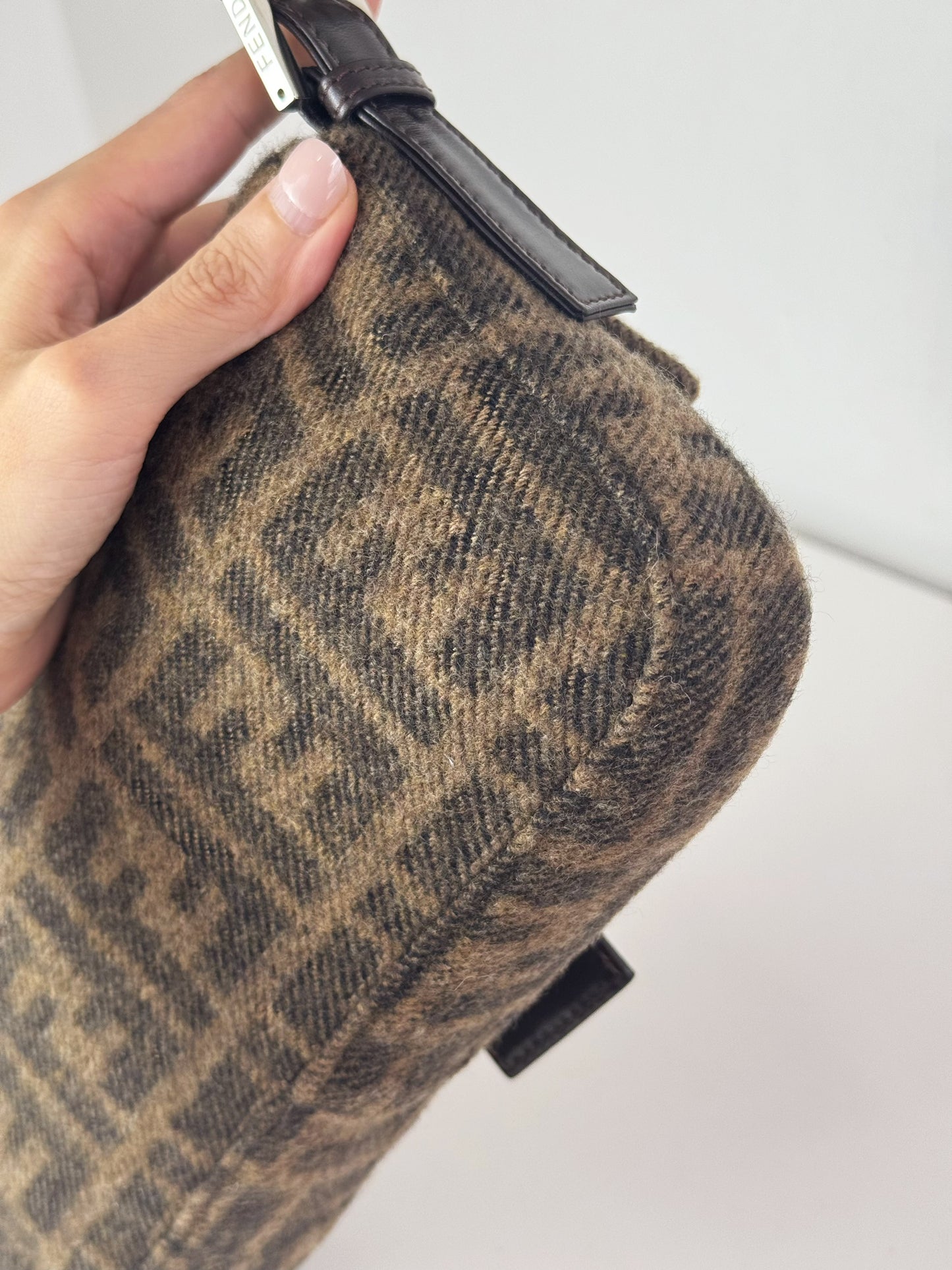 Fendi Vintage Zucca Cashmere Baguette Shoulder Bag