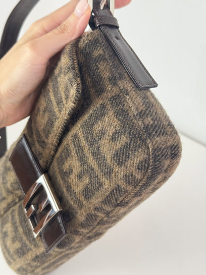 Fendi Vintage Zucca Cashmere Baguette Shoulder Bag