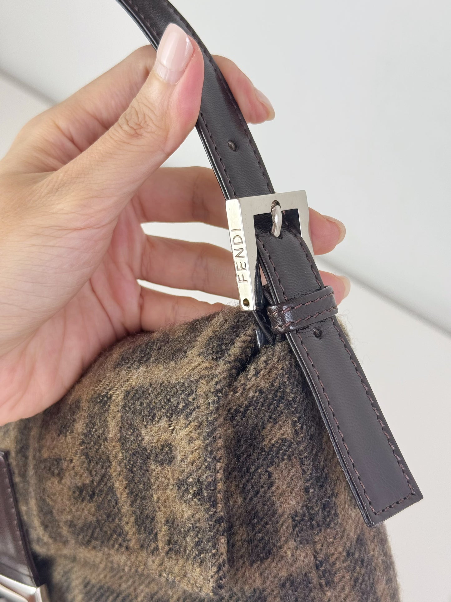 Fendi Vintage Zucca Cashmere Baguette Shoulder Bag