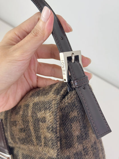 Fendi Vintage Zucca Cashmere Baguette Shoulder Bag