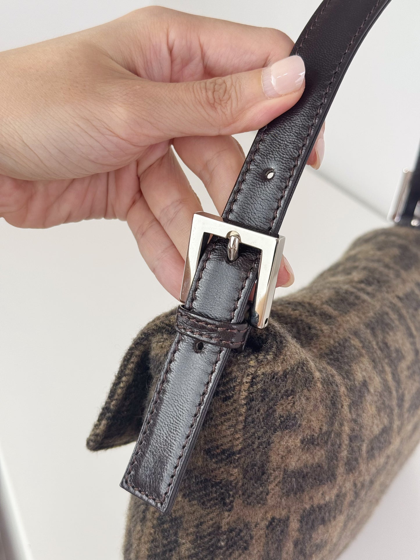 Fendi Vintage Zucca Cashmere Baguette Shoulder Bag