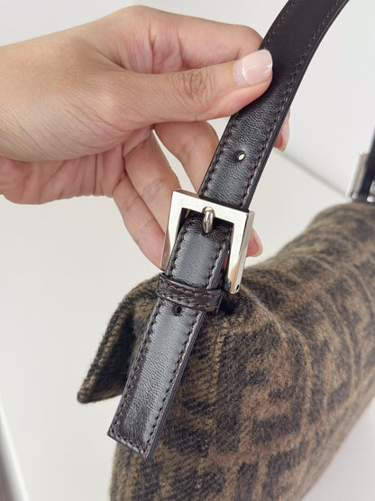 Fendi Vintage Zucca Cashmere Baguette Shoulder Bag