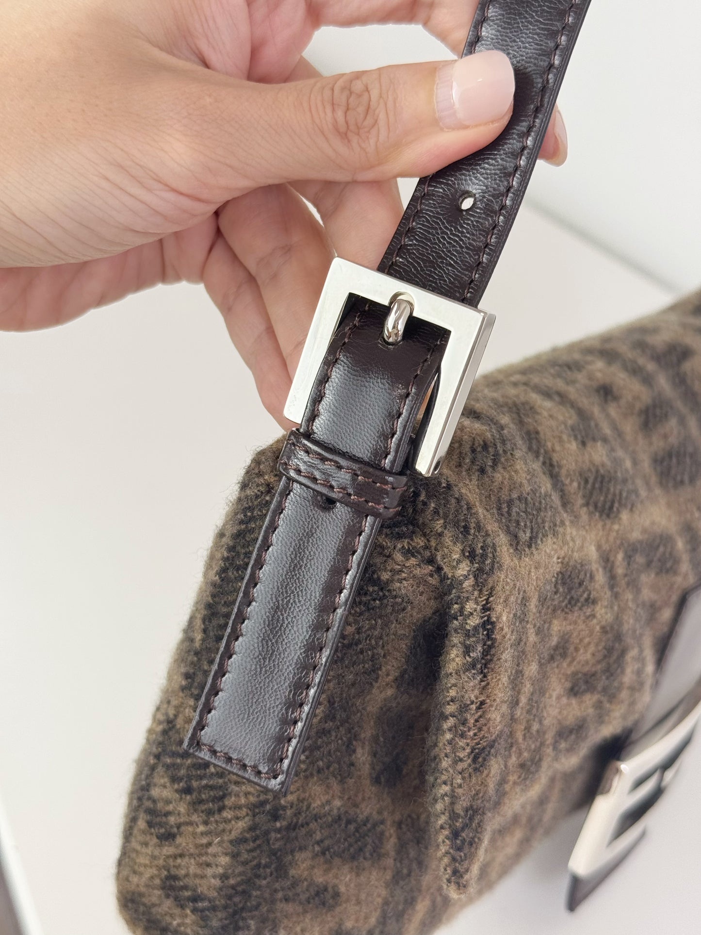 Fendi Vintage Zucca Cashmere Baguette Shoulder Bag