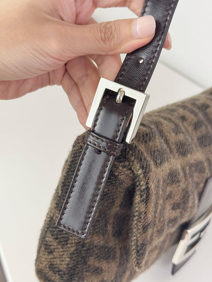 Fendi Vintage Zucca Cashmere Baguette Shoulder Bag
