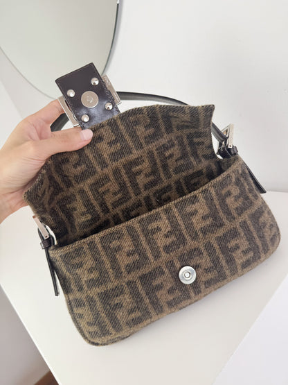 Fendi Vintage Zucca Cashmere Baguette Shoulder Bag