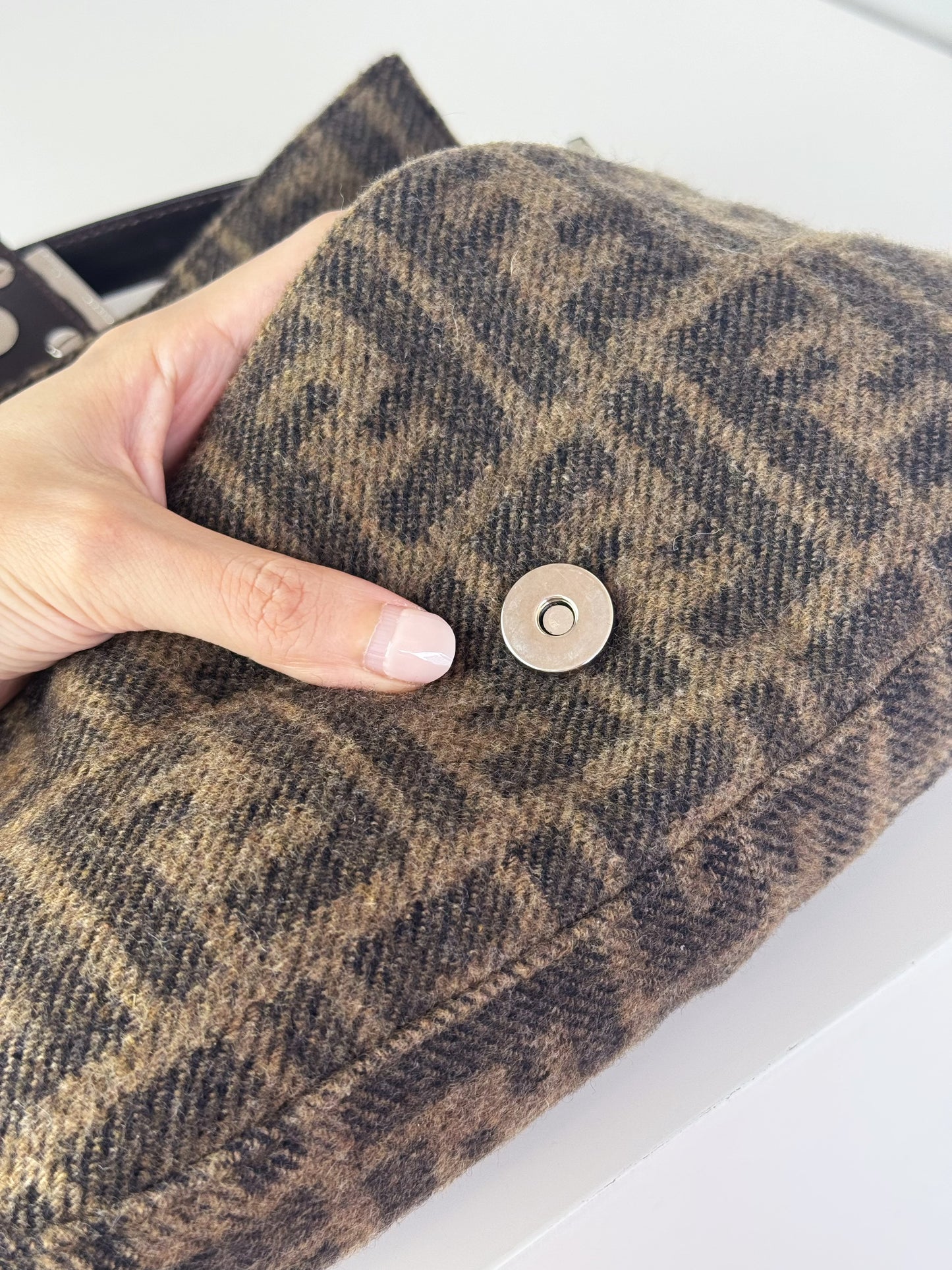 Fendi Vintage Zucca Cashmere Baguette Shoulder Bag