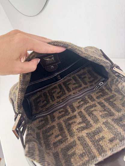 Fendi Vintage Zucca Cashmere Baguette Shoulder Bag