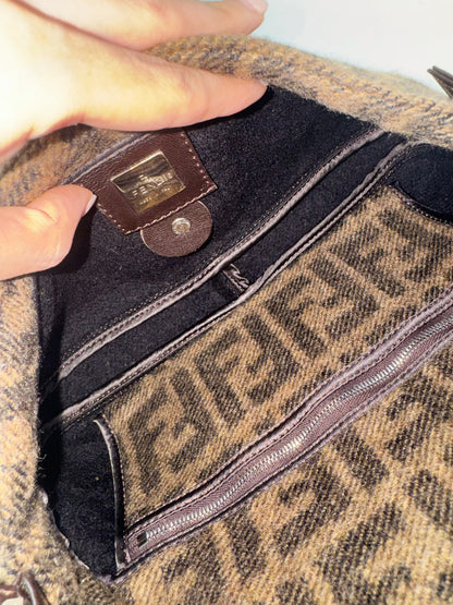 Fendi Vintage Zucca Cashmere Baguette Shoulder Bag