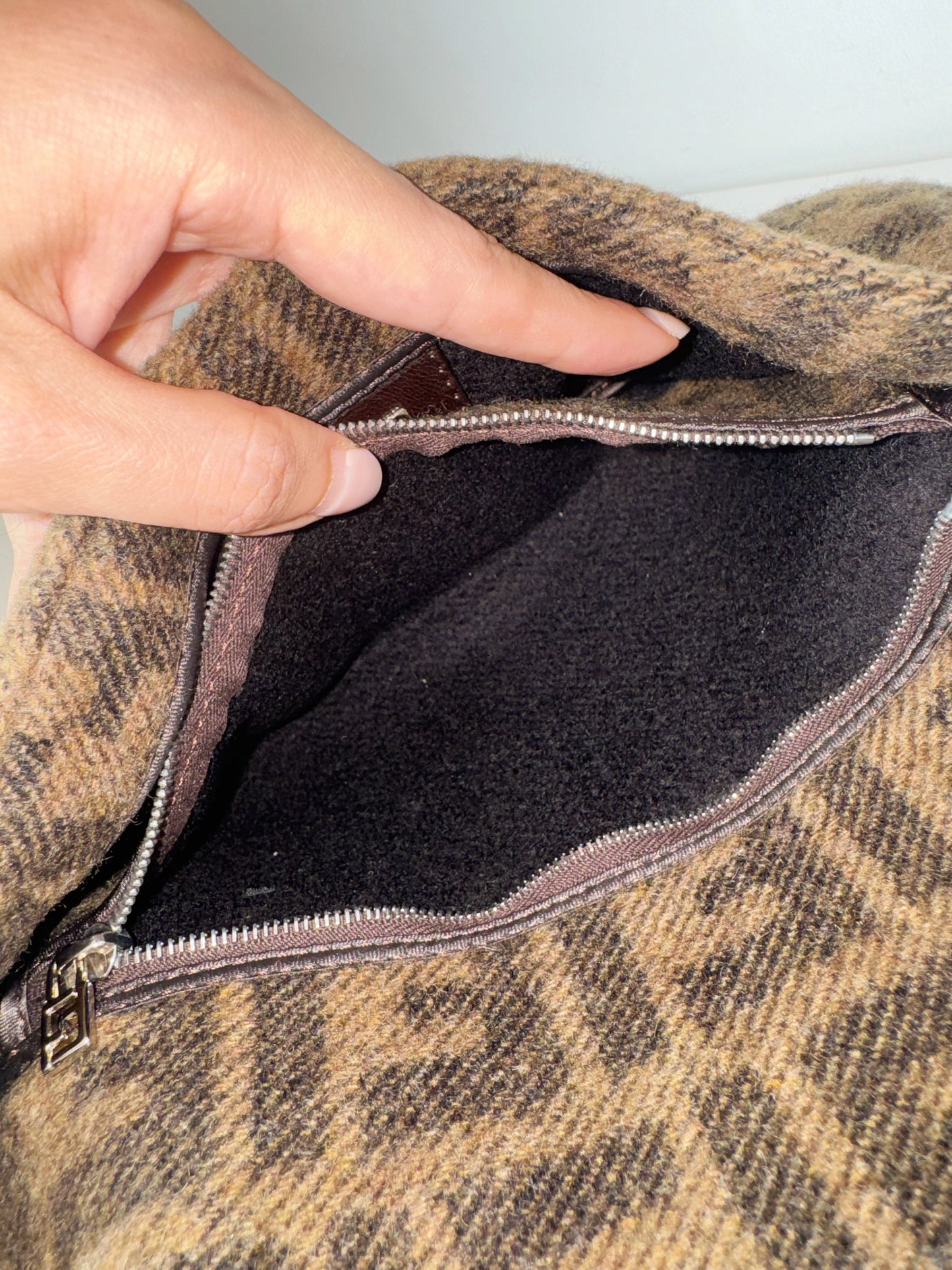 Fendi Vintage Zucca Cashmere Baguette Shoulder Bag