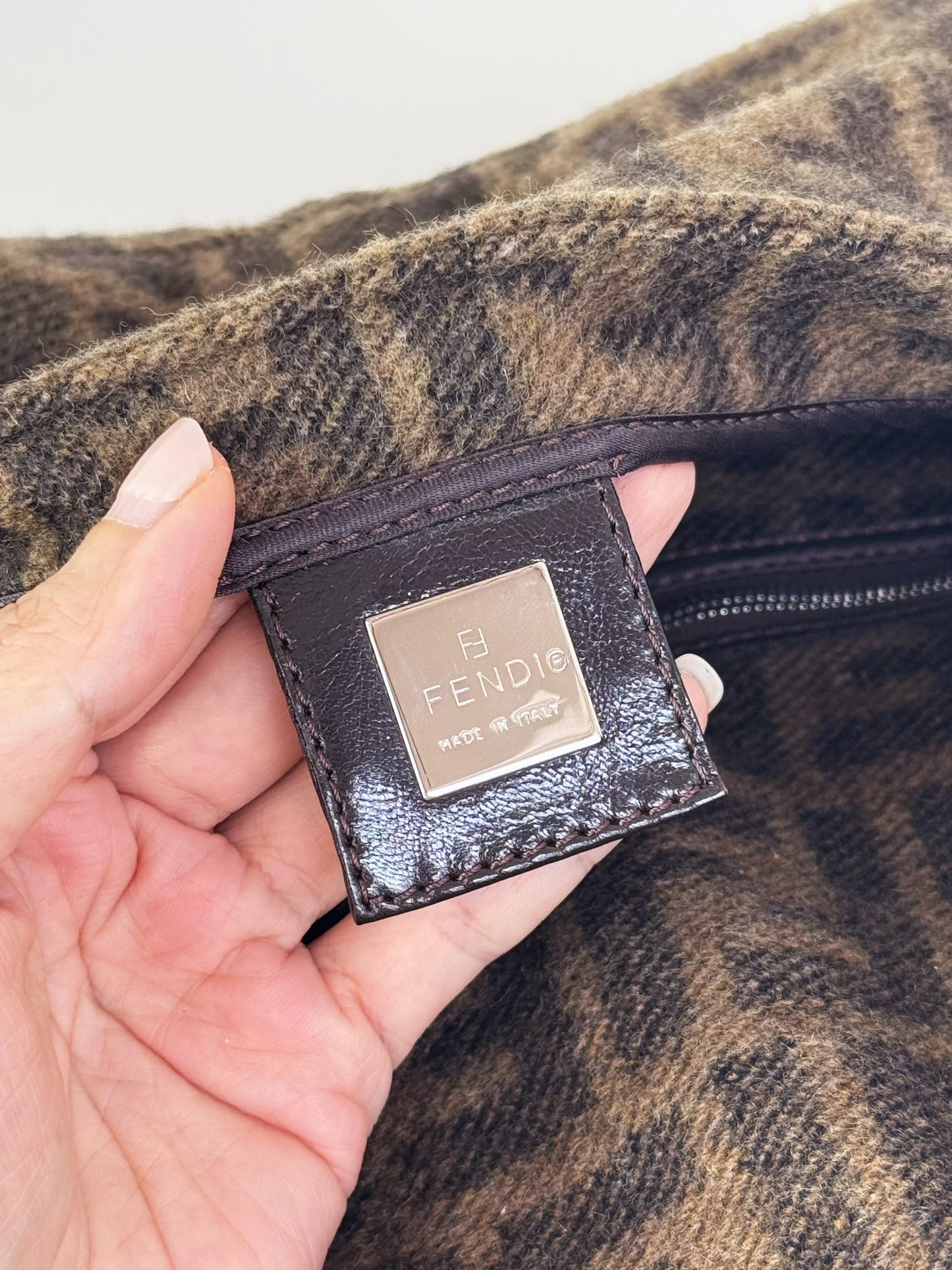 Fendi Vintage Zucca Cashmere Baguette Shoulder Bag