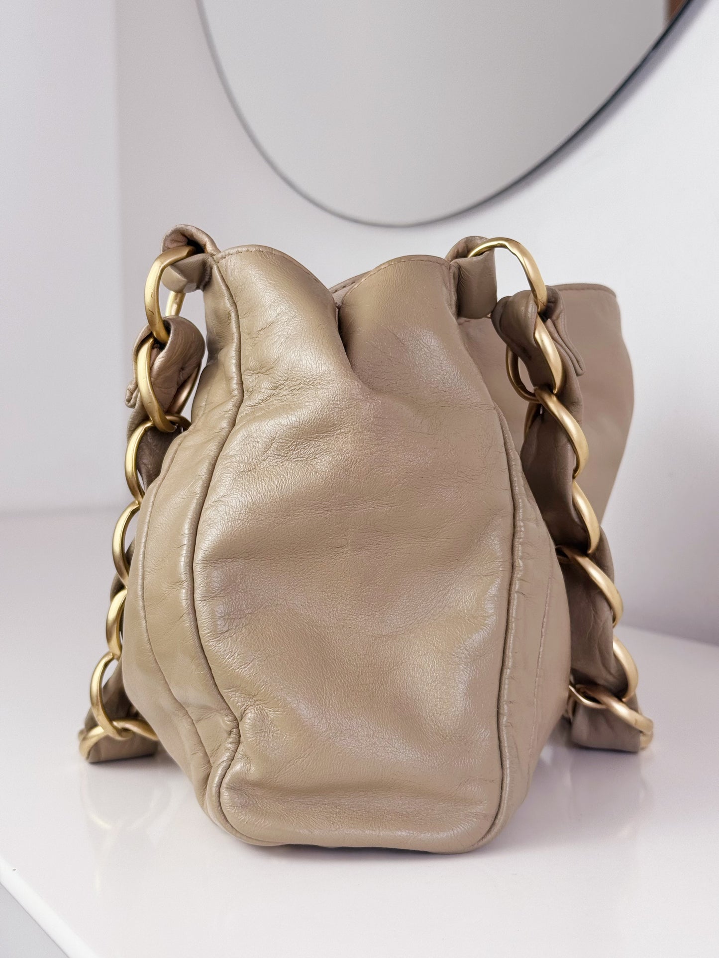 Chanel Vintage Lambskin Beige Olsen Shoulder Bag