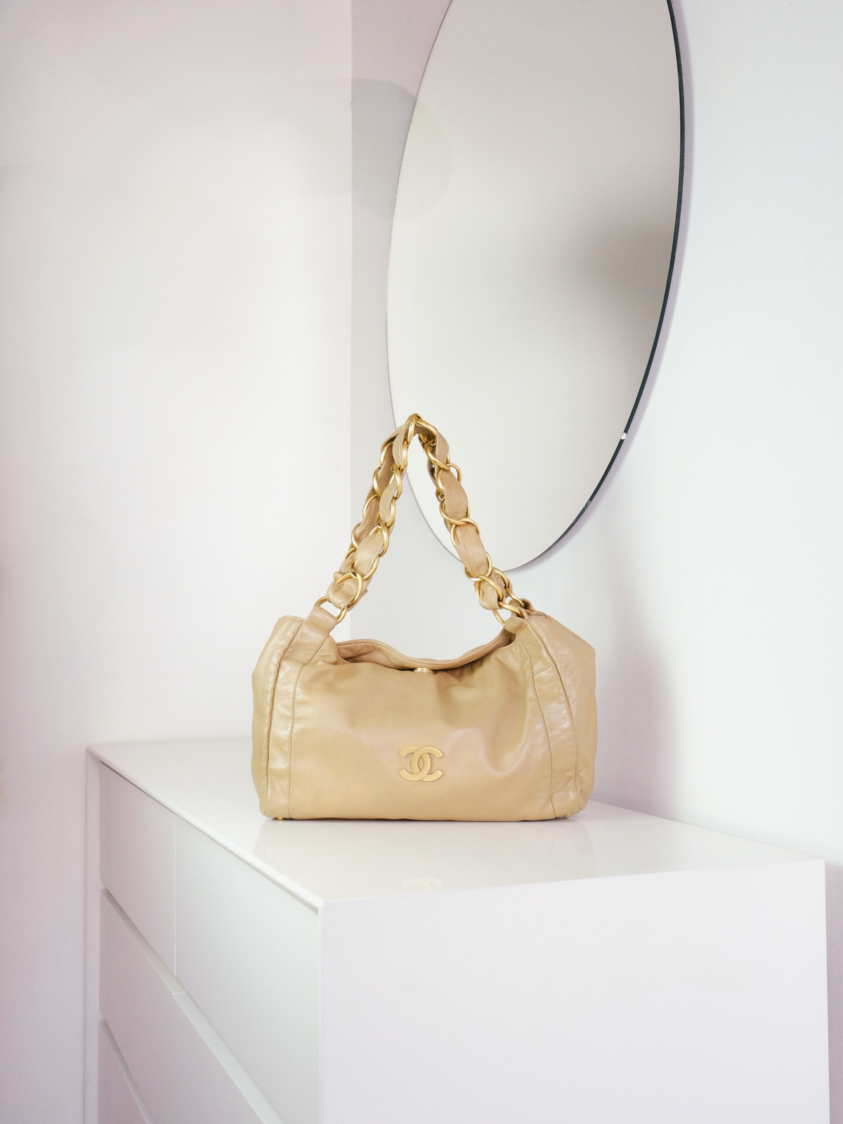 Chanel Vintage Lambskin Beige Olsen Shoulder Bag