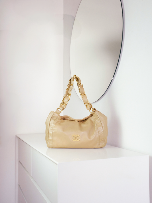 Chanel Vintage Lambskin Beige Olsen Shoulder Bag