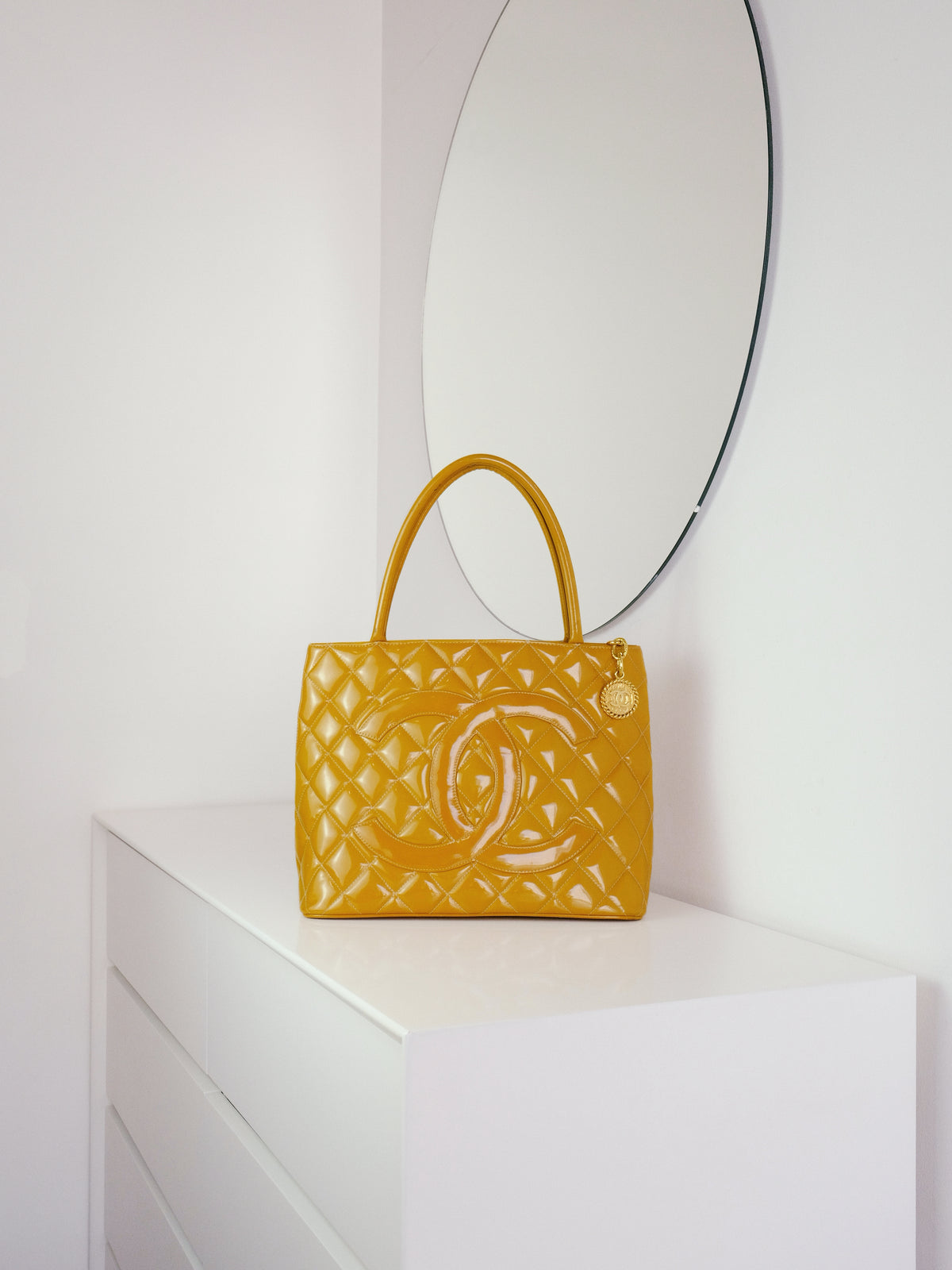Chanel Vintage Patent Leather Medallion Tote Shoulder Bag