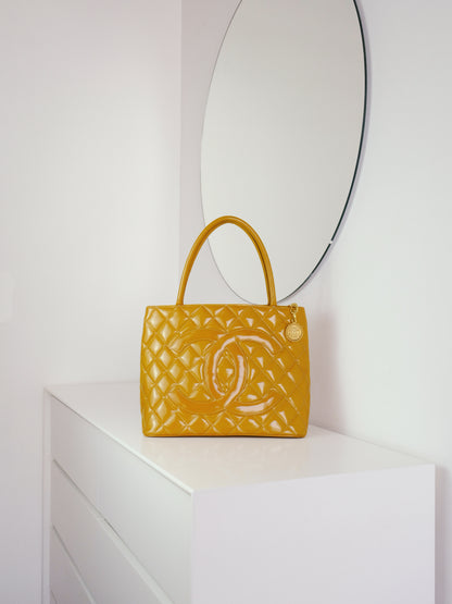 Chanel Vintage Patent Leather Medallion Tote Shoulder Bag