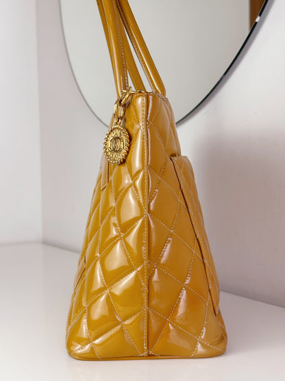 Chanel Vintage Patent Leather Medallion Tote Shoulder Bag