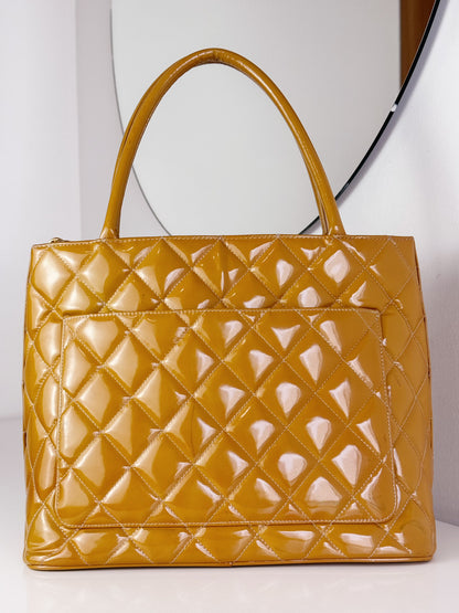 Chanel Vintage Patent Leather Medallion Tote Shoulder Bag