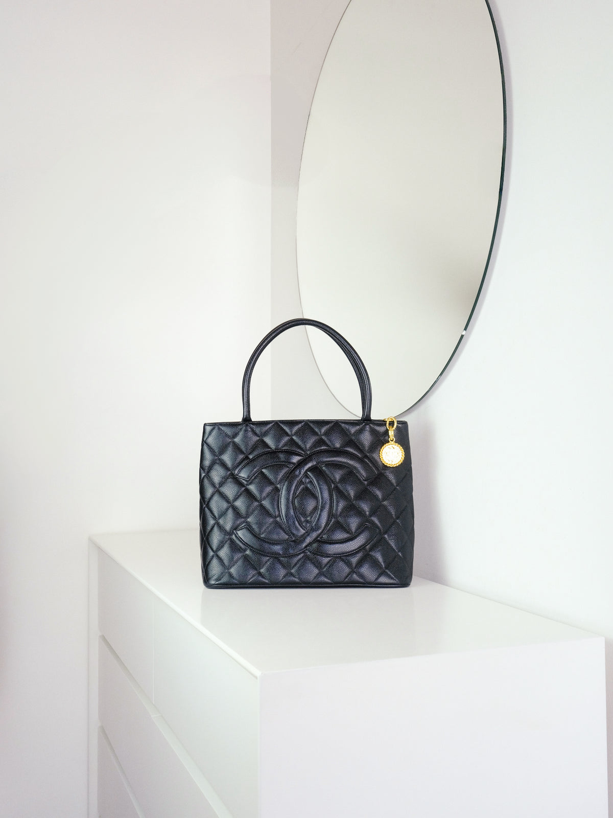 Chanel Vintage Caviar Medallion Tote Shoulder Bag