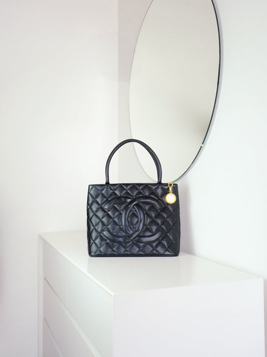 Chanel Vintage Caviar Medallion Tote Shoulder Bag