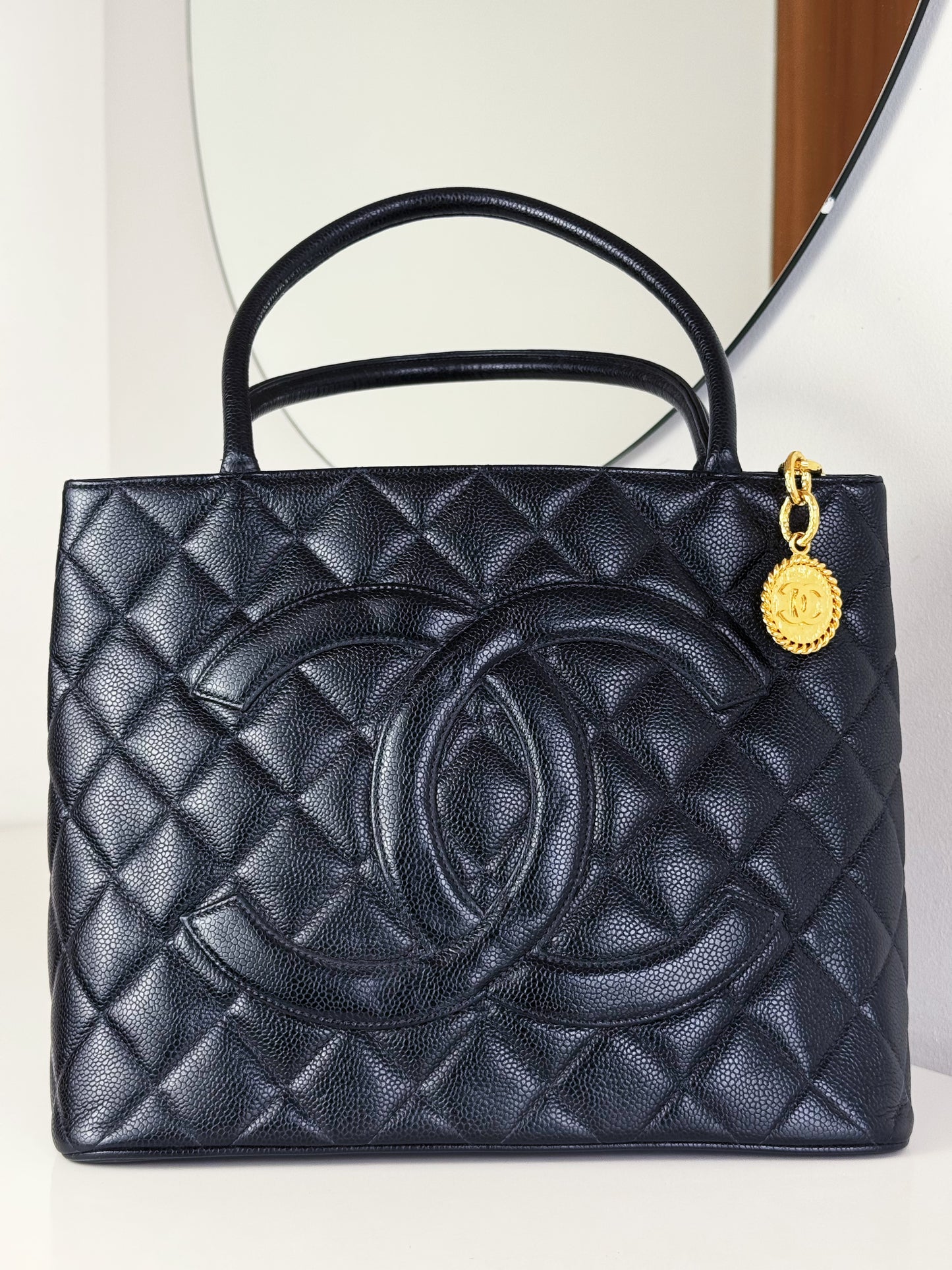 Chanel Vintage Caviar Medallion Tote Shoulder Bag