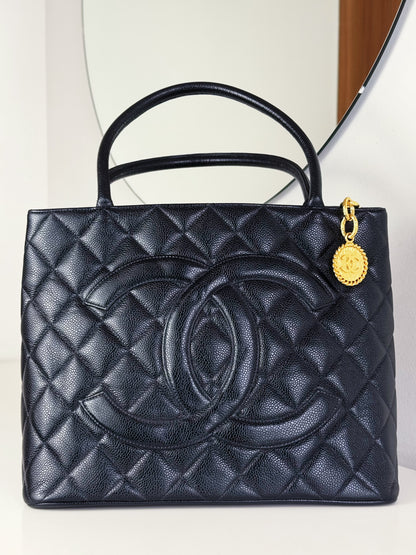 Chanel Vintage Caviar Medallion Tote Shoulder Bag
