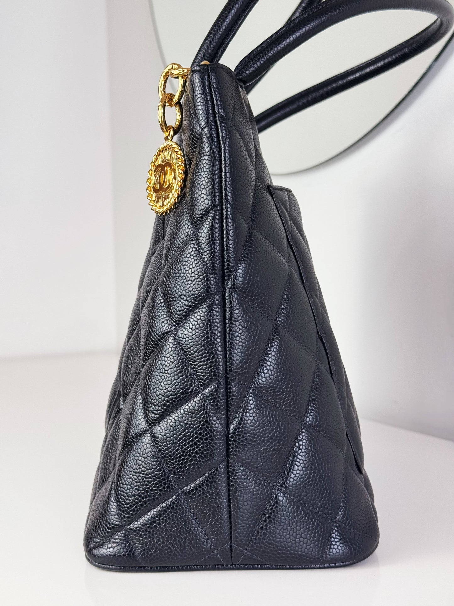 Chanel Vintage Caviar Medallion Tote Shoulder Bag