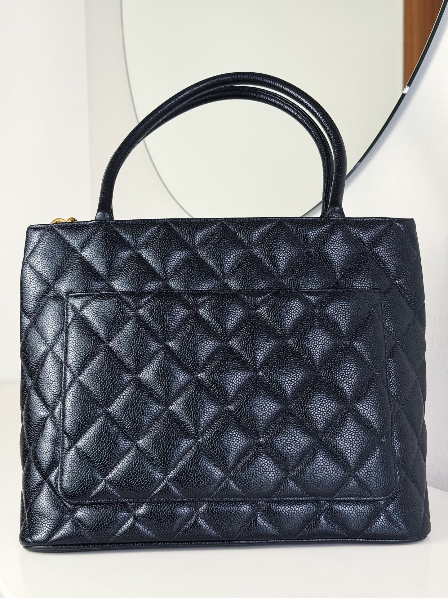 Chanel Vintage Caviar Medallion Tote Shoulder Bag