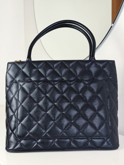 Chanel Vintage Caviar Medallion Tote Shoulder Bag