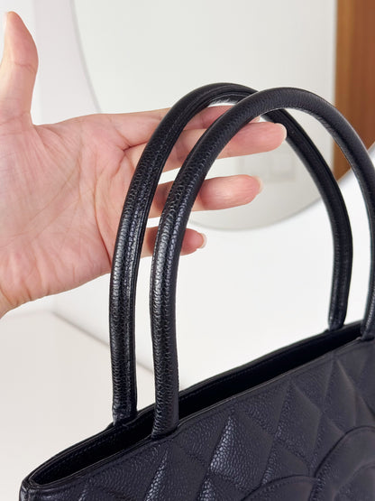 Chanel Vintage Caviar Medallion Tote Shoulder Bag