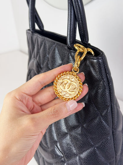 Chanel Vintage Caviar Medallion Tote Shoulder Bag