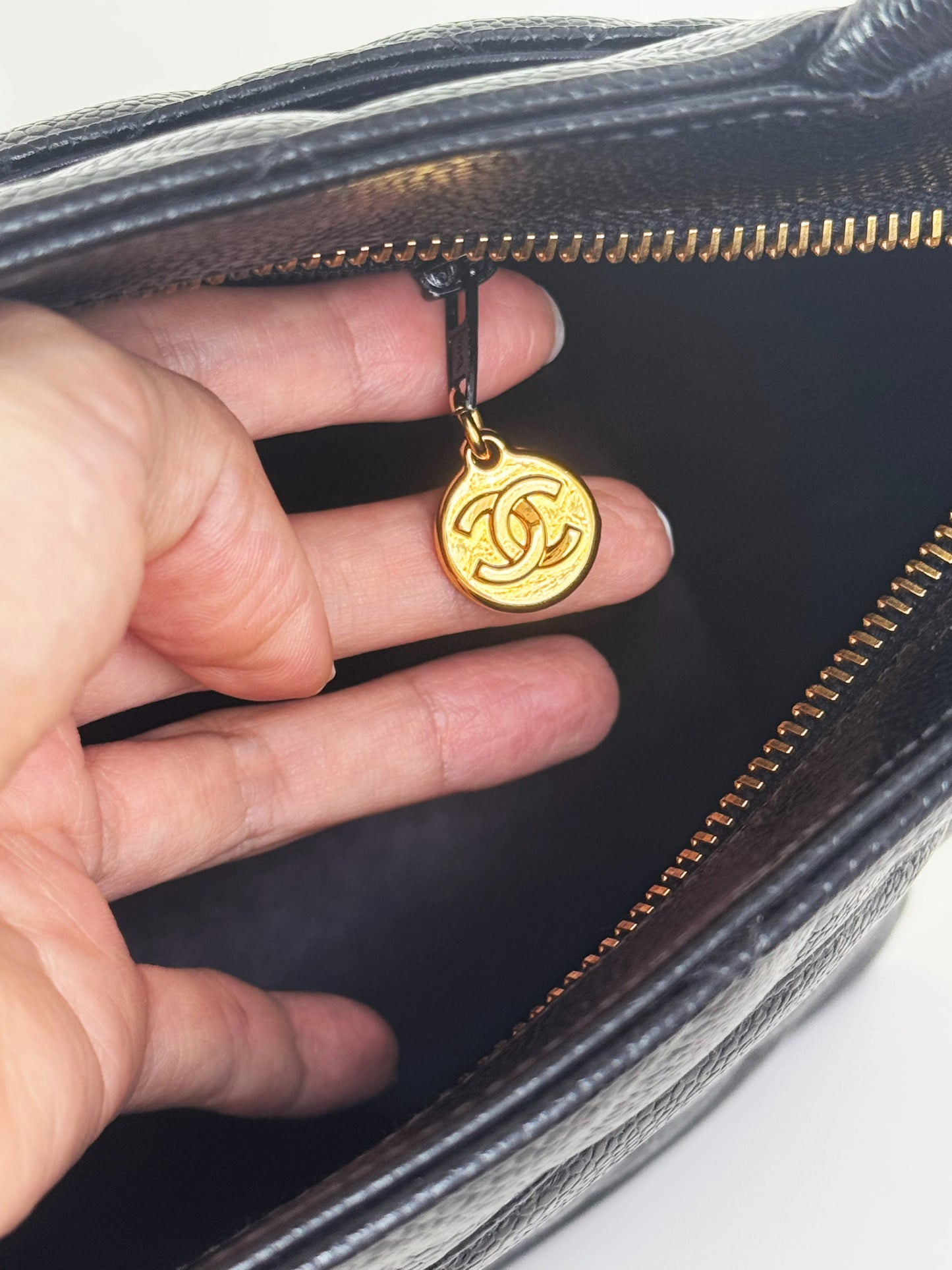 Chanel Vintage Caviar Medallion Tote Shoulder Bag