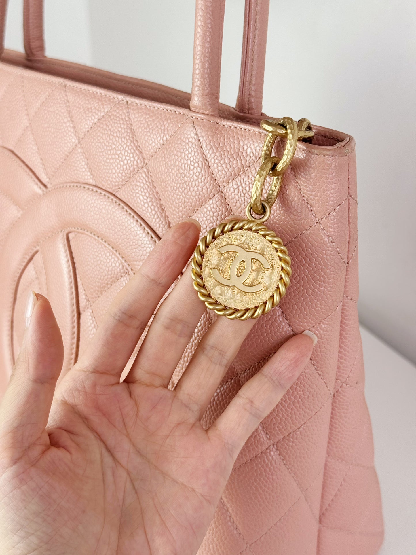 Chanel Vintage Caviar Medallion Tote Shoulder Bag